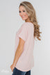 Solid V-Neck Pocket Top- Blush