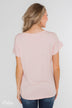Solid V-Neck Pocket Top- Blush