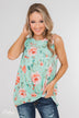 Beauty In Everything Floral Knot Top- Mint