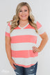 Hello to You Wide Stripe V-Neck Top- Coral