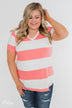 Hello to You Wide Stripe V-Neck Top- Coral