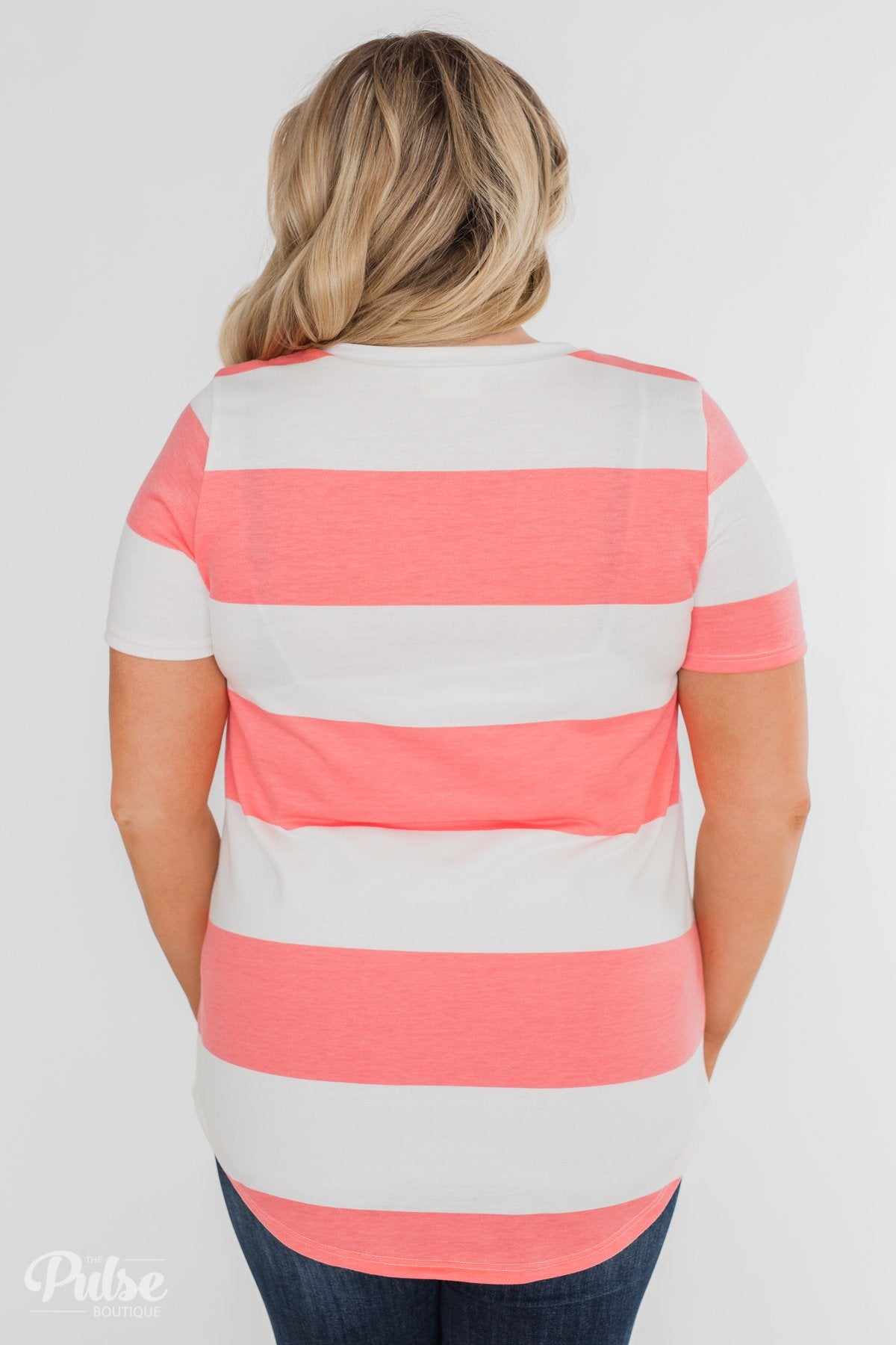 Hello to You Wide Stripe V-Neck Top- Coral