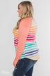 Waves of Color Striped Color Block Top- Peach