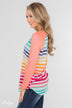 Waves of Color Striped Color Block Top- Peach