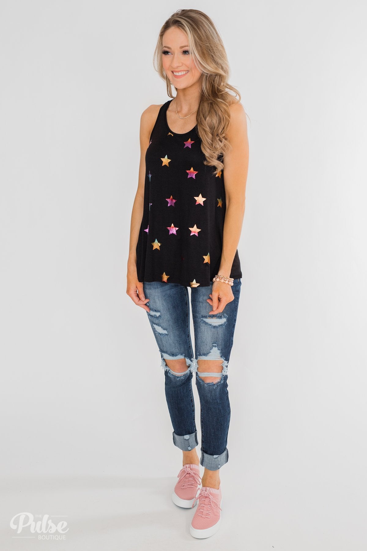 Sparkle For You Star Racerback Tank Top- Black