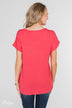 Solid V-Neck Pocket Top- Strawberry Pink