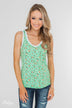 Walk Through The Wildflowers V-Neck Tank Top- Mint Blue