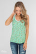 Walk Through The Wildflowers V-Neck Tank Top- Mint Blue