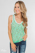 Walk Through The Wildflowers V-Neck Tank Top- Mint Blue