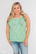 Walk Through The Wildflowers V-Neck Tank Top- Mint Blue