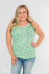 Walk Through The Wildflowers V-Neck Tank Top- Mint Blue