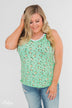 Walk Through The Wildflowers V-Neck Tank Top- Mint Blue