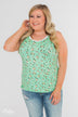 Walk Through The Wildflowers V-Neck Tank Top- Mint Blue