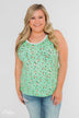 Walk Through The Wildflowers V-Neck Tank Top- Mint Blue