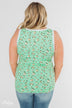 Walk Through The Wildflowers V-Neck Tank Top- Mint Blue