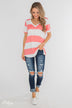 Hello to You Wide Stripe V-Neck Top- Coral