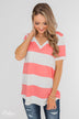 Hello to You Wide Stripe V-Neck Top- Coral