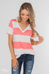 Hello to You Wide Stripe V-Neck Top- Coral