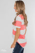 Hello to You Wide Stripe V-Neck Top- Coral