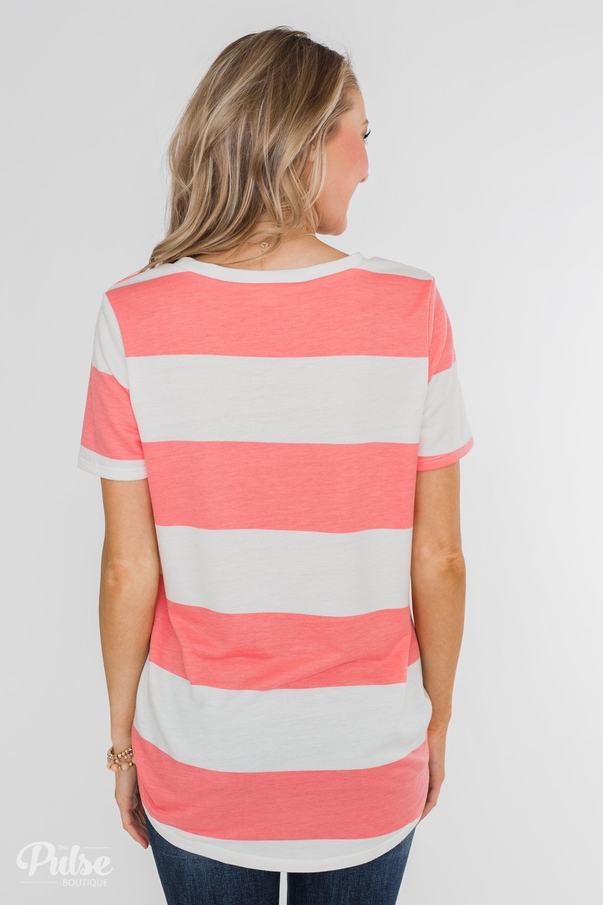 Hello to You Wide Stripe V-Neck Top- Coral