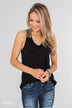 Tell Me Again Crochet Knit Tank Top- Black