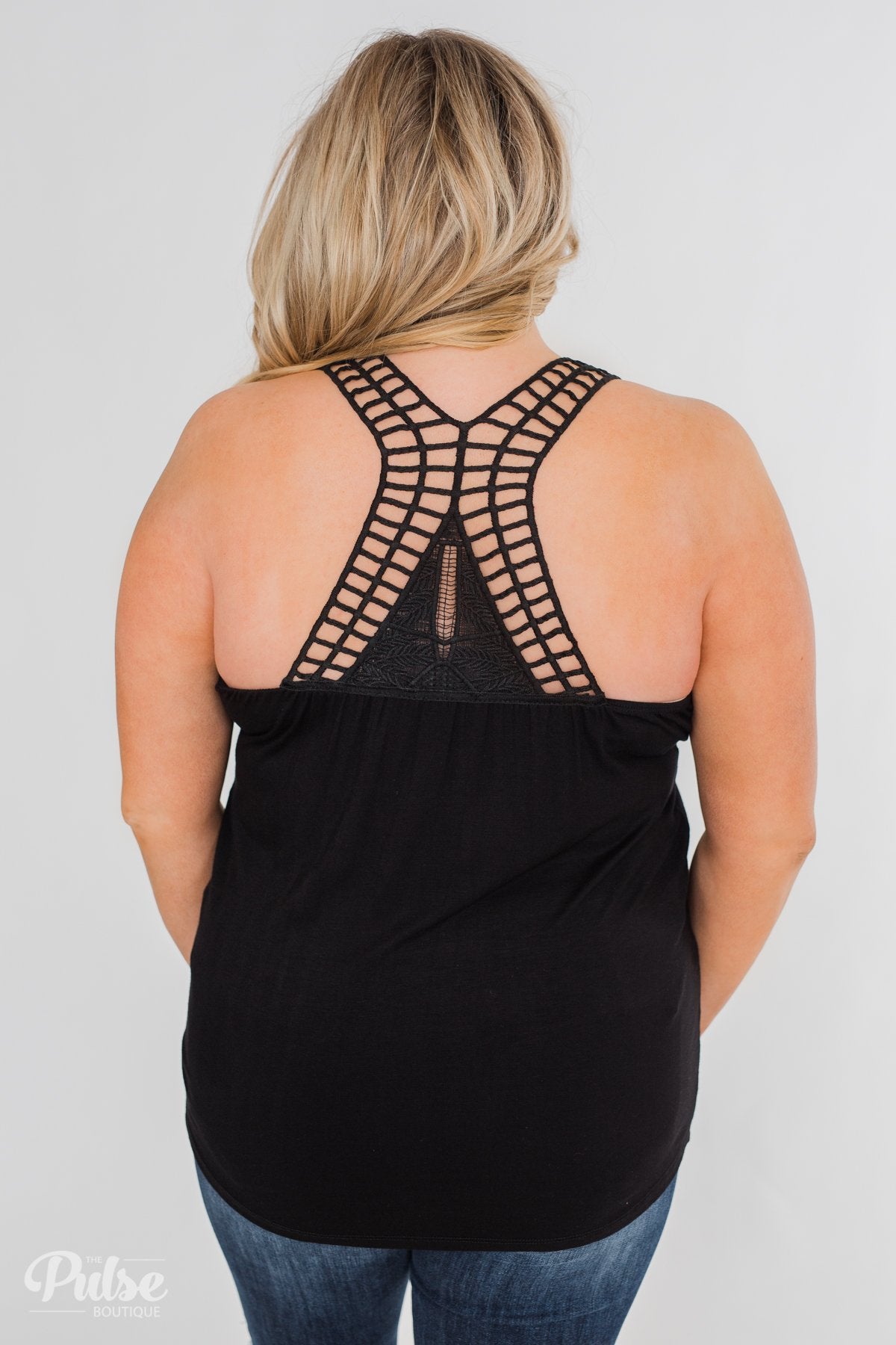 Tell Me Again Crochet Knit Tank Top- Black