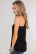 Tell Me Again Crochet Knit Tank Top- Black