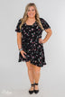 Short Sleeve V-Neck Wrap Detail Dress- Black