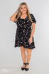 Short Sleeve V-Neck Wrap Detail Dress- Black