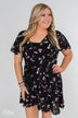 Short Sleeve V-Neck Wrap Detail Dress- Black