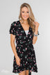 Short Sleeve V-Neck Wrap Detail Dress- Black
