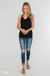 Tell Me Again Crochet Knit Tank Top- Black