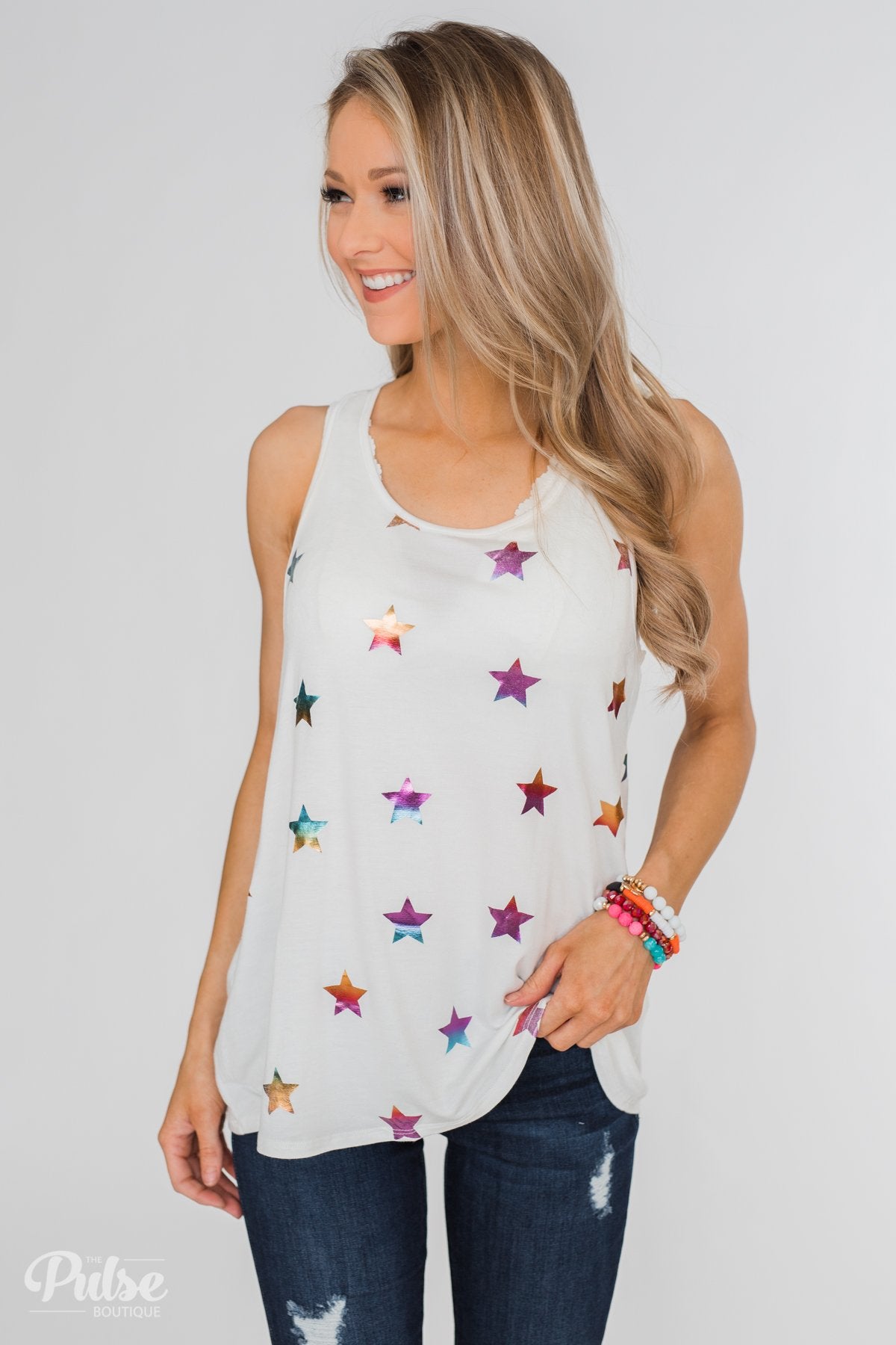 Sparkle For You Star Racerback Tank Top- Ivory