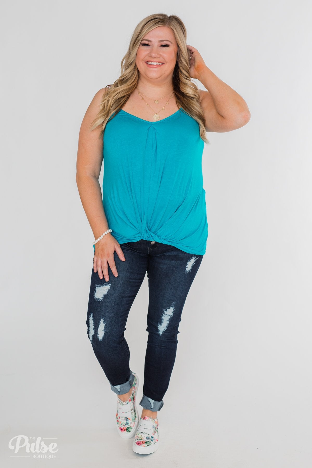 Somewhere Waiting for Me Twist Tank Top- Blue