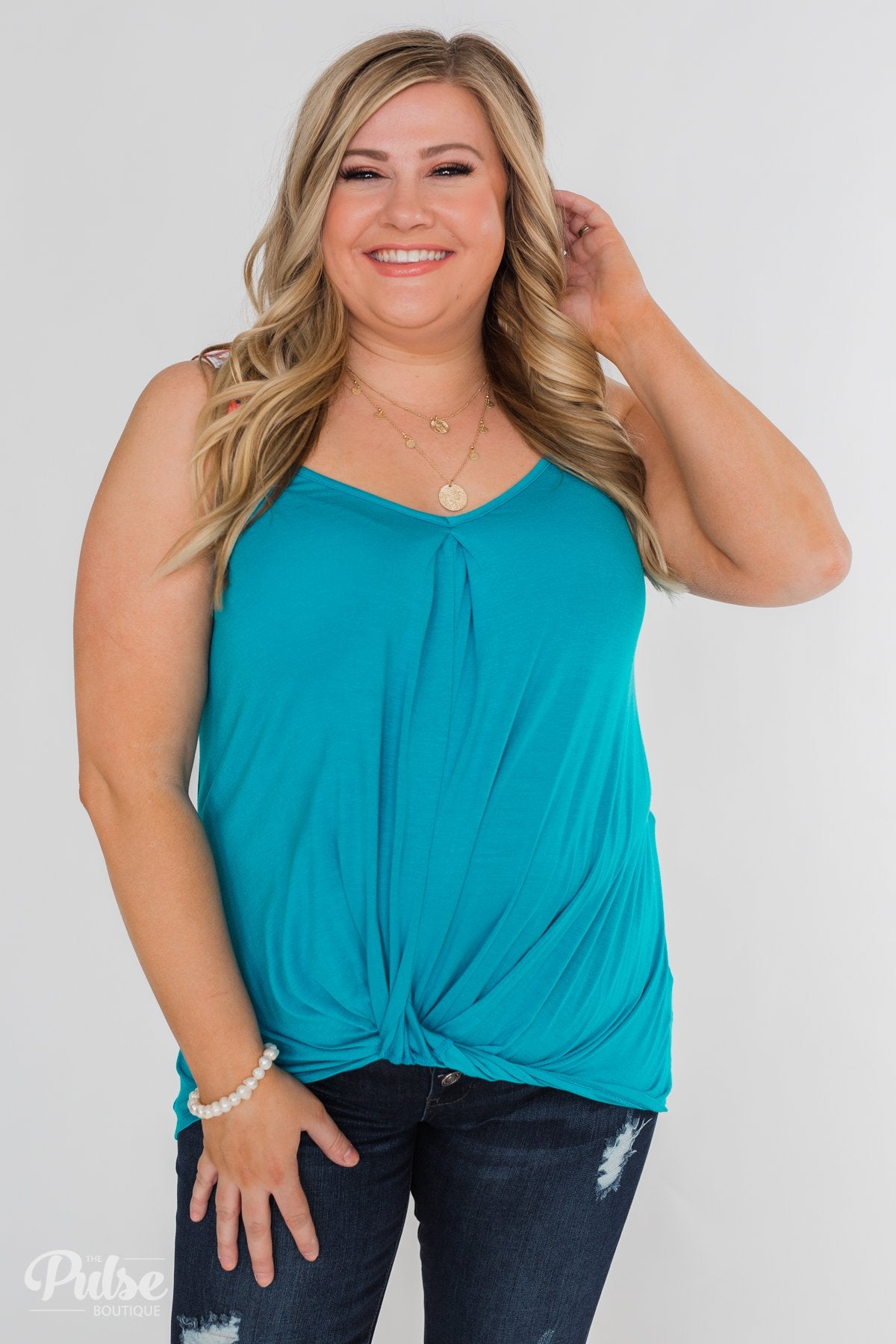 Somewhere Waiting for Me Twist Tank Top- Blue
