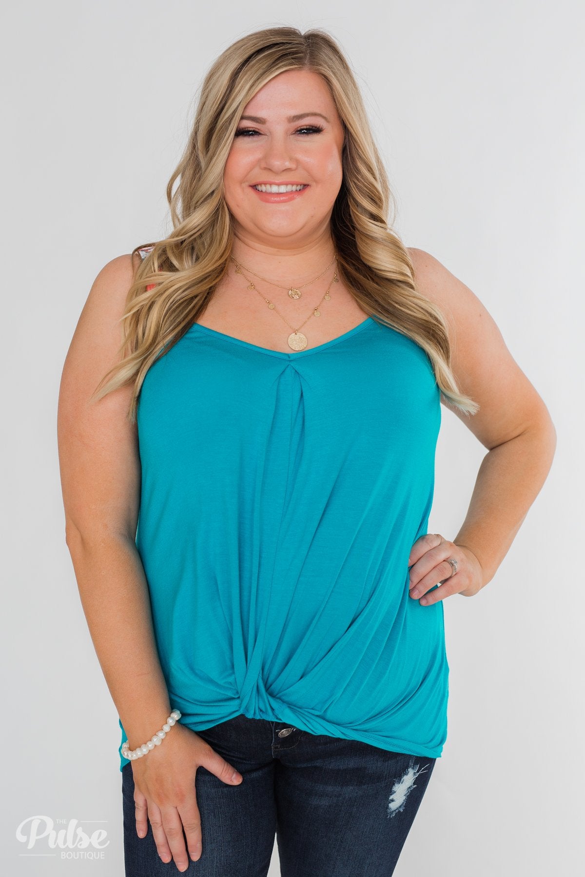 Somewhere Waiting for Me Twist Tank Top- Blue