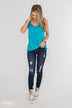 Somewhere Waiting for Me Twist Tank Top- Blue