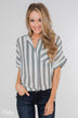 Somewhere Only We Know Striped Top- Grey & White