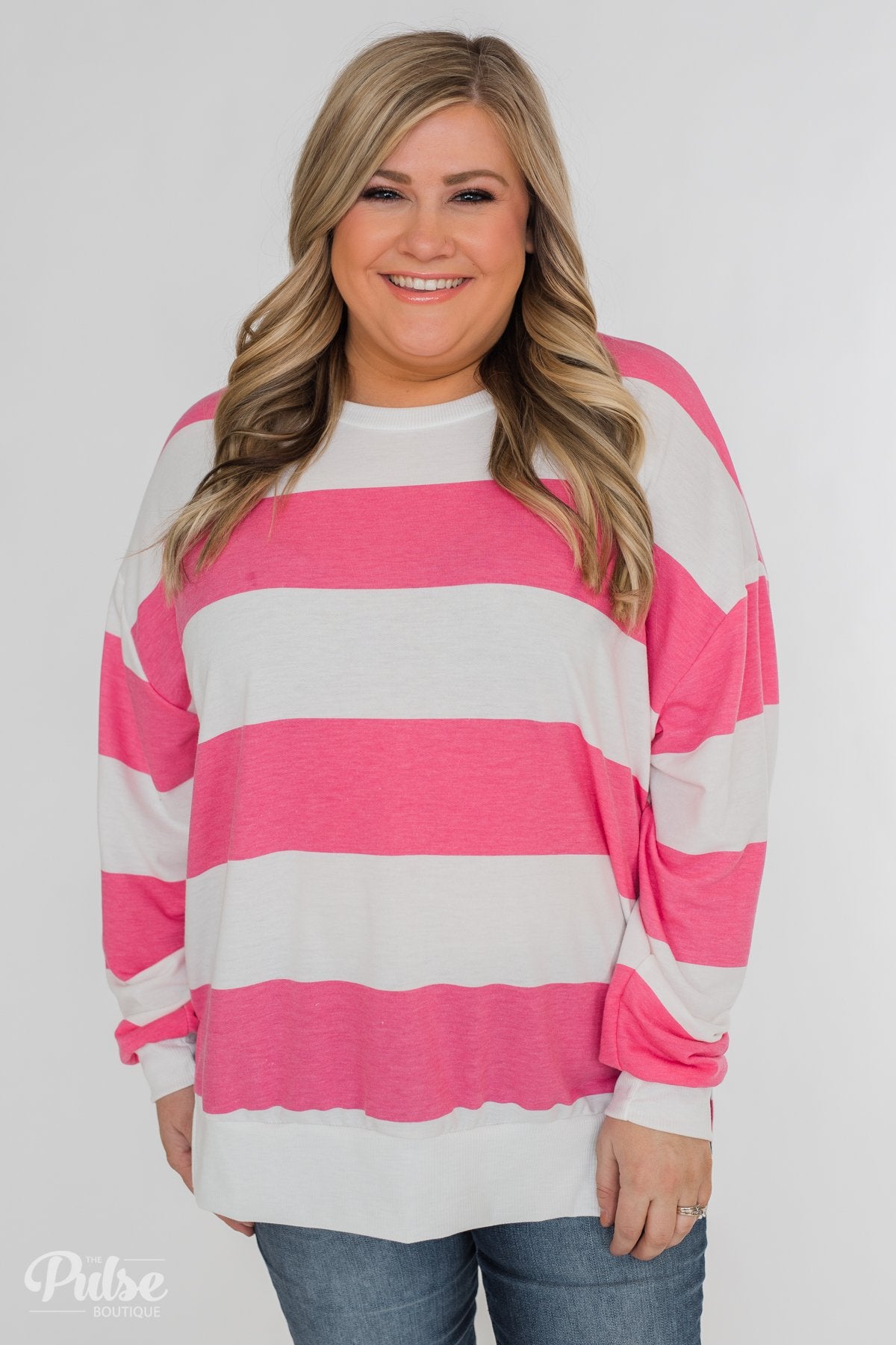 Good Day for Sunshine Striped Pullover- Pink & Off White