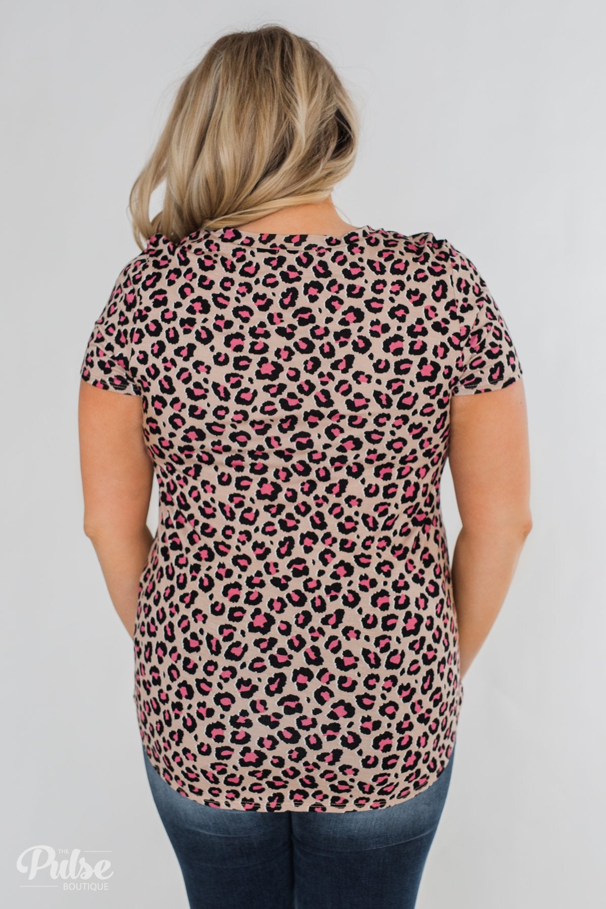 Vibrant in Leopard Short Sleeve Top- Light Mocha & Pink