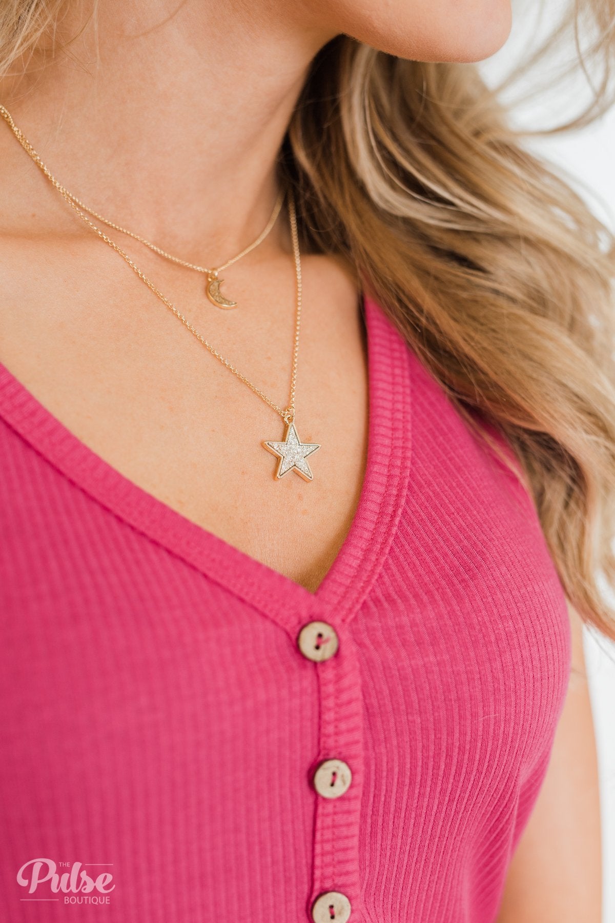 Light Up The Night Star & Moon Necklace- Gold
