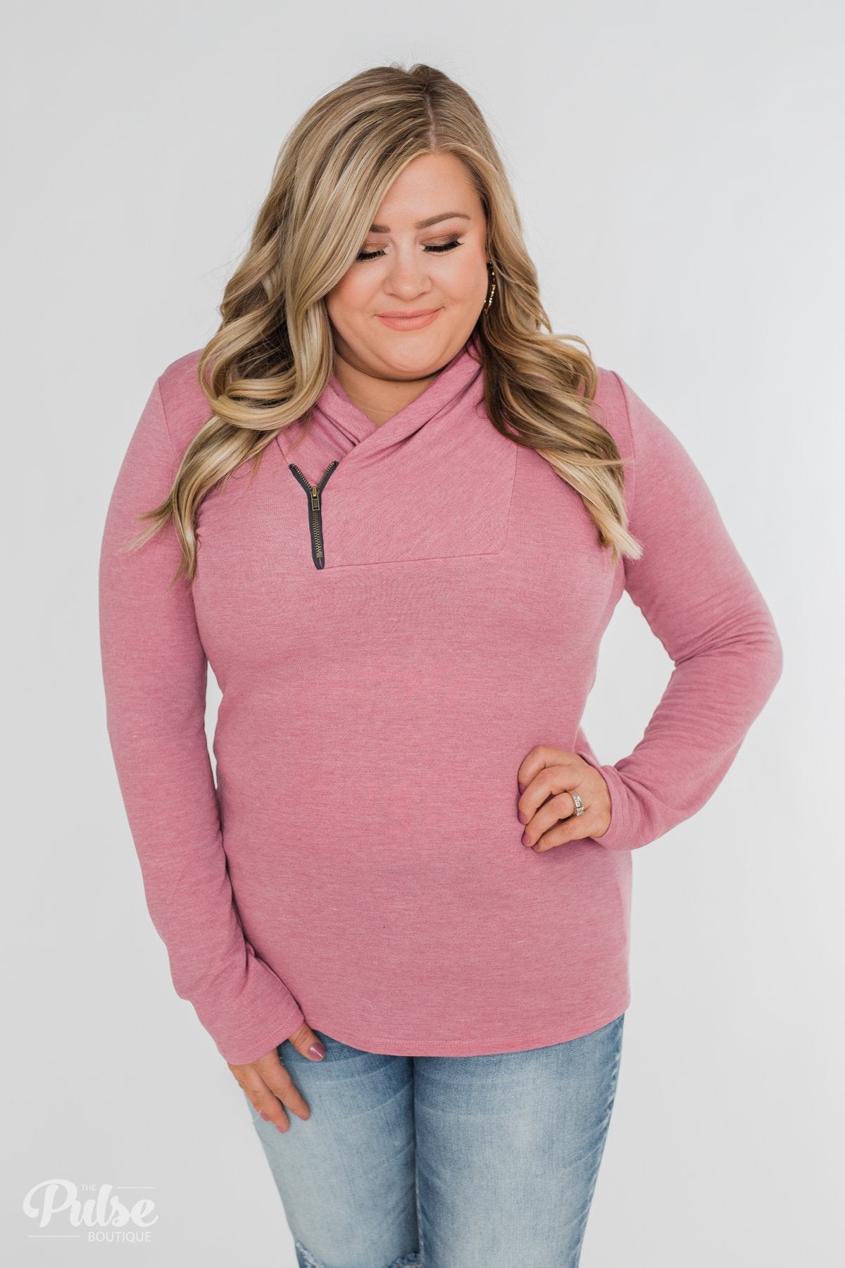 Give Me Time Zipper Pullover Top- Orchid