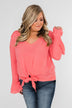 She's a Sweetheart V-Neck Tie Top- Coral