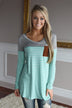 Mint Striped Elbow Patch Top