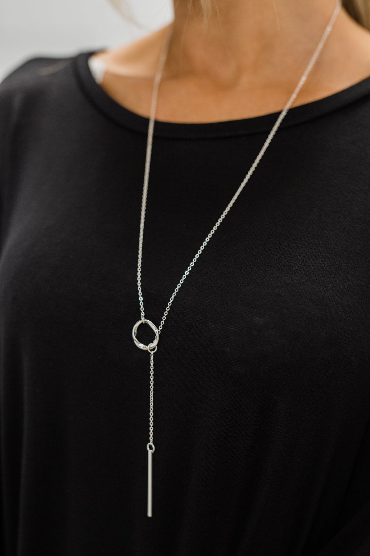 Adjustable Bar & Circle Necklace - Silver