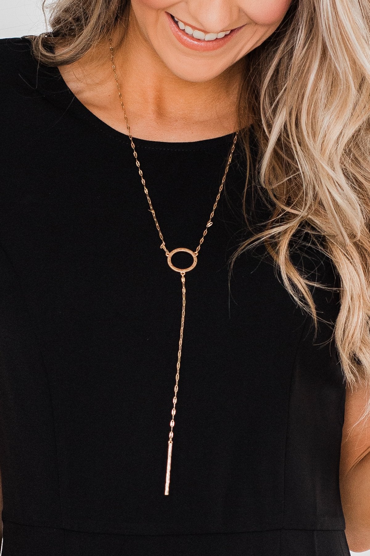 Long Circle & Bar Necklace- Gold