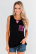 Leopard Lace Back Pocket Tank- Pink
