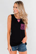 Leopard Lace Back Pocket Tank- Pink