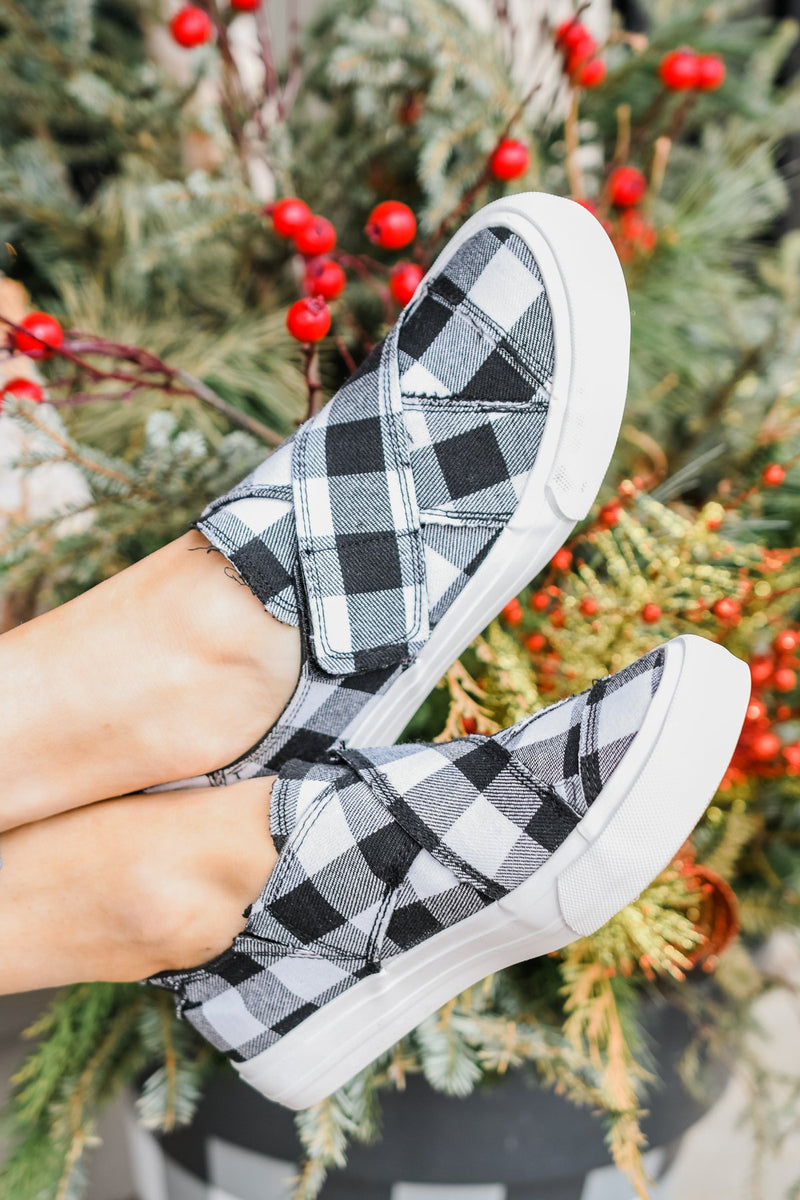 Gypsy Jazz Plaid Along Sneakers White Black Buffalo Plaid