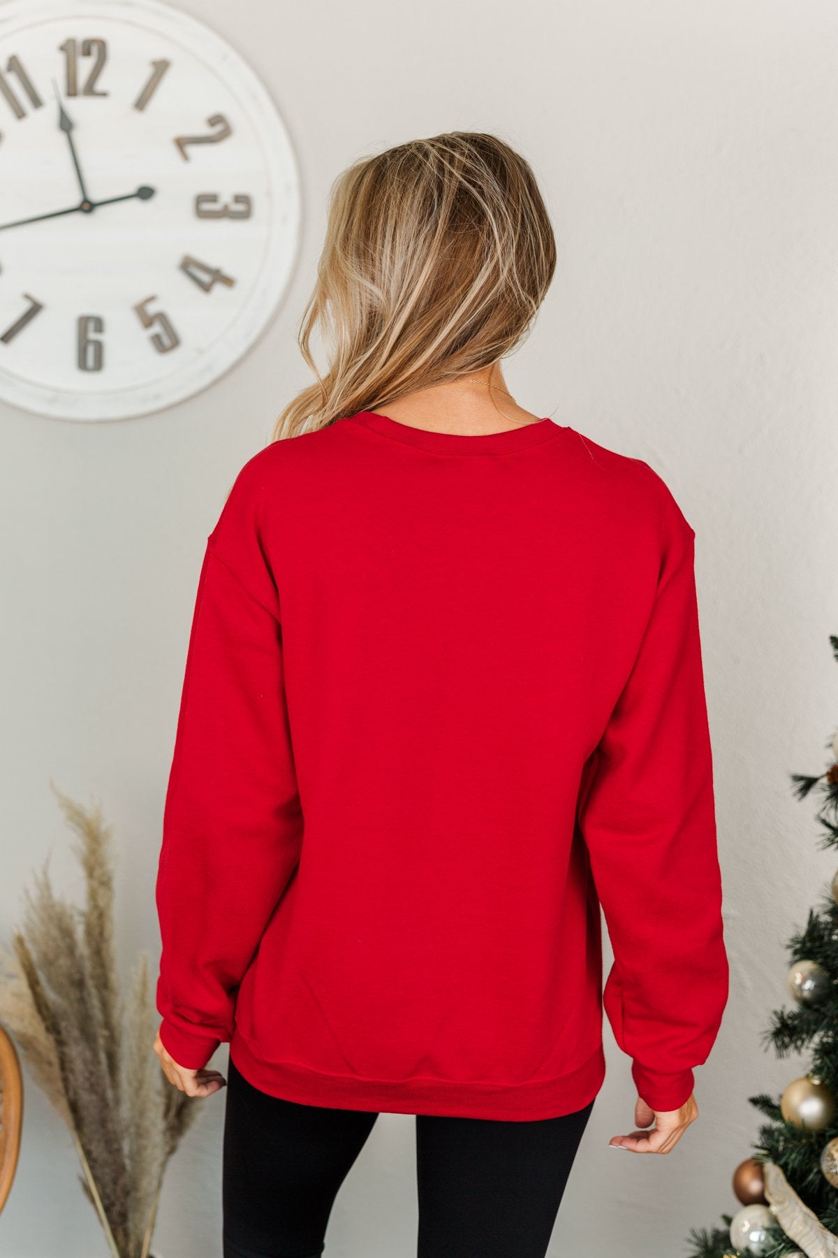 "Oh Christmas Tree" Graphic Crewneck Pullover- Holiday Red